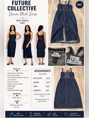 Future Collective Denim Midi Dress – Size Small – NWT